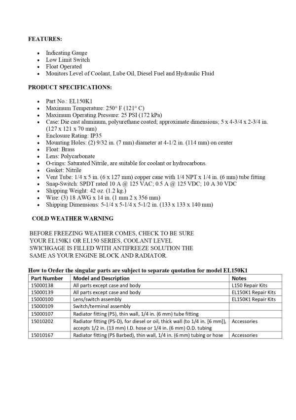 15700116_EL150K1_technical data sheet