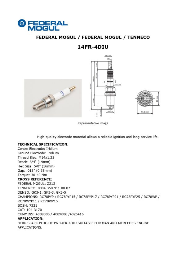 14FR 4DIU FEDERAL MOGUL technical data sheet
