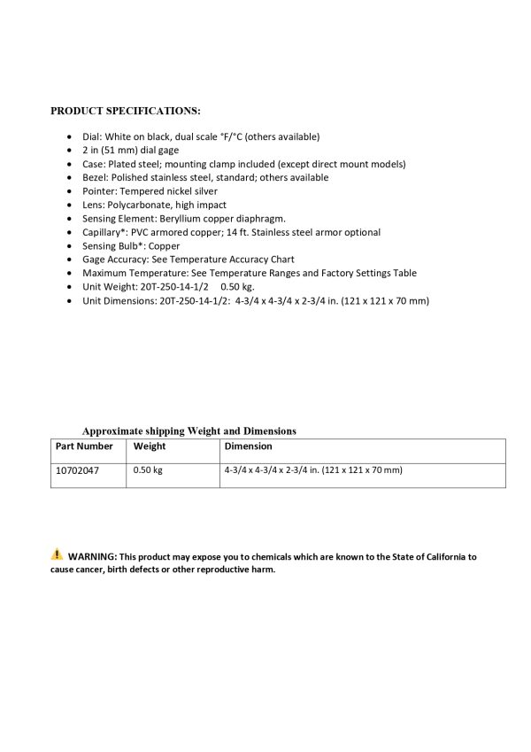 10702047 TEMPERATURE SWICHGAGE technical data sheet