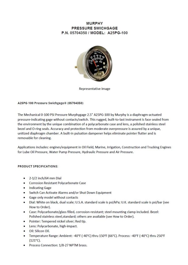 05704350 A25PG 100 MURPHY technical data sheet 1