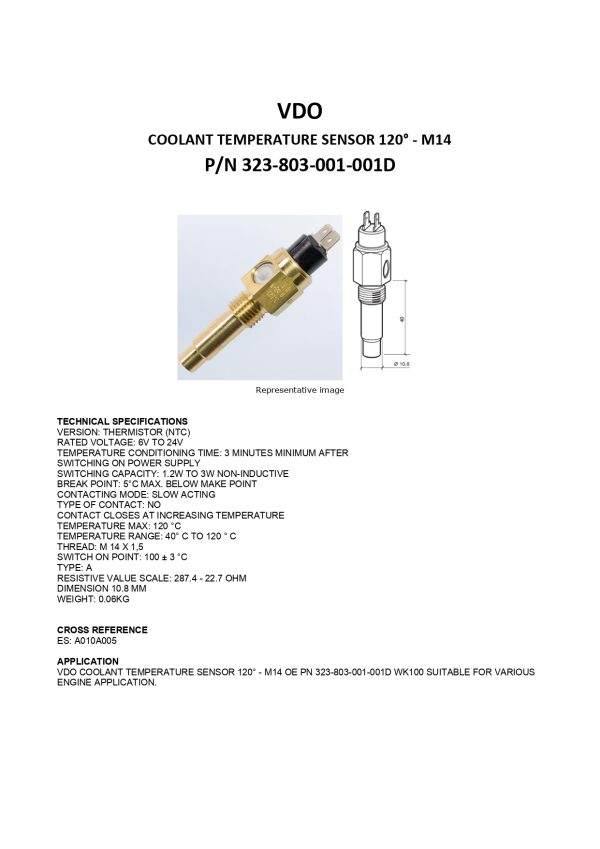 323 803 001 001D VDO technical data sheet